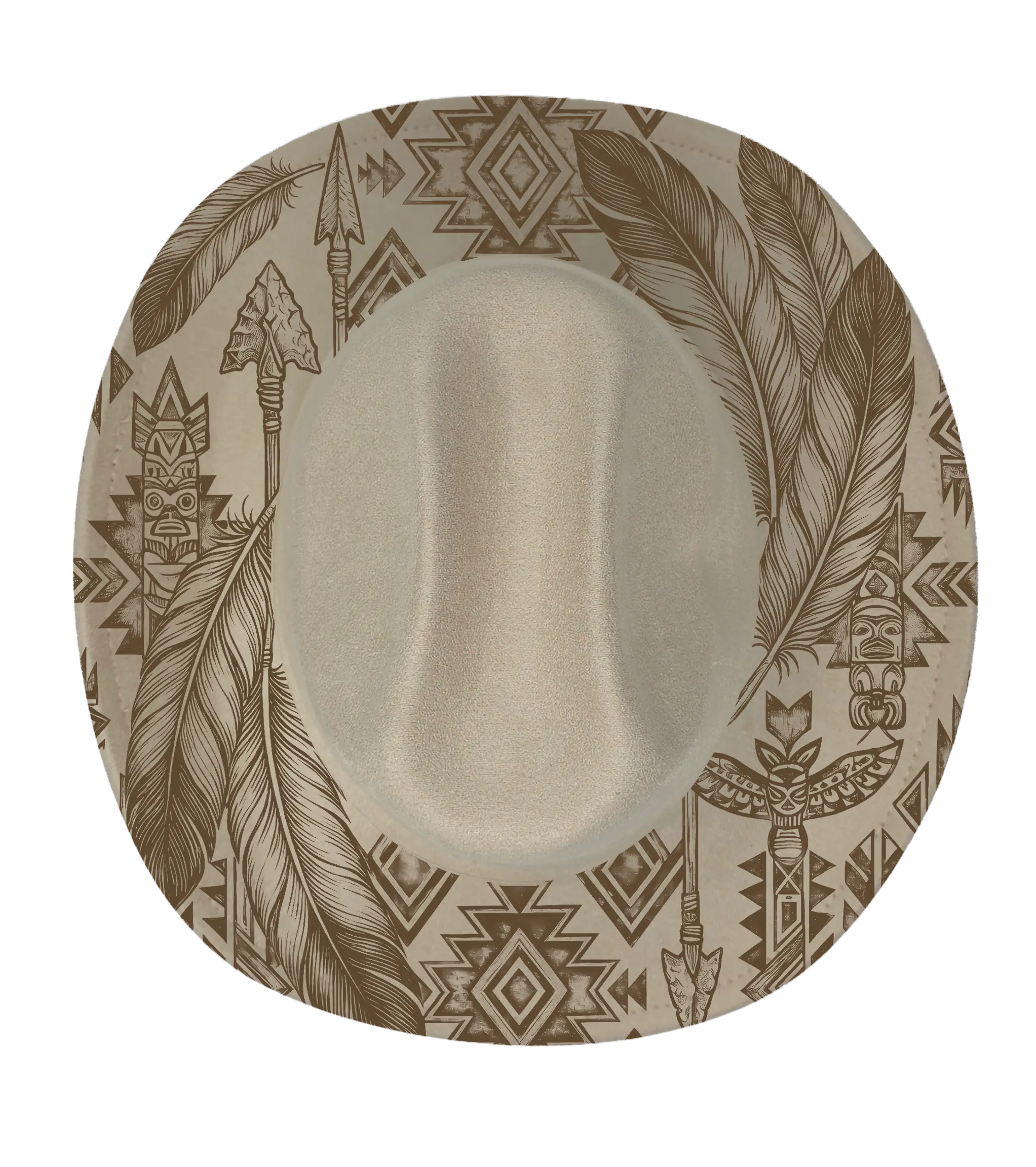 biege cattleman hat with aztec Boho engraved design