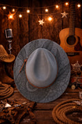 Aztec Boho Laser Engraved Fedora Hat – Grey Polyester Wool Western Fedora Hats