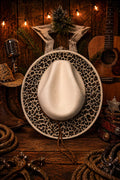 Biege Western Fedora with Full Leopard Print Brim Western Fedora Hats