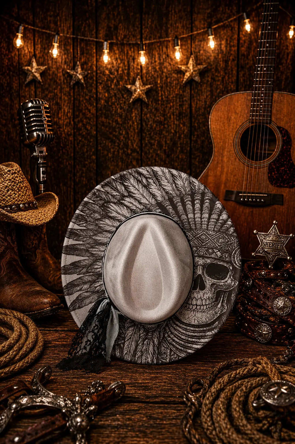 Indian Outlaw Engraved Fedora Hat Western Fedora Hats