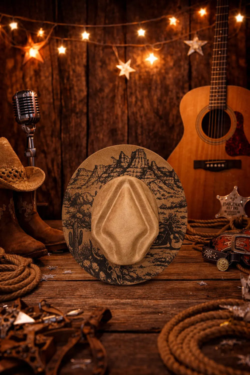 Desert Motorcycle Engraved Fedora Hat – Western Style Western Fedora Hats