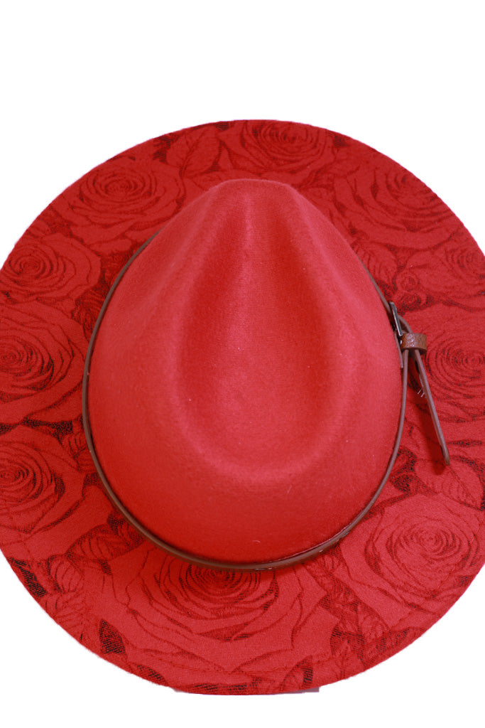 Red boho fedora with brown belt strap
