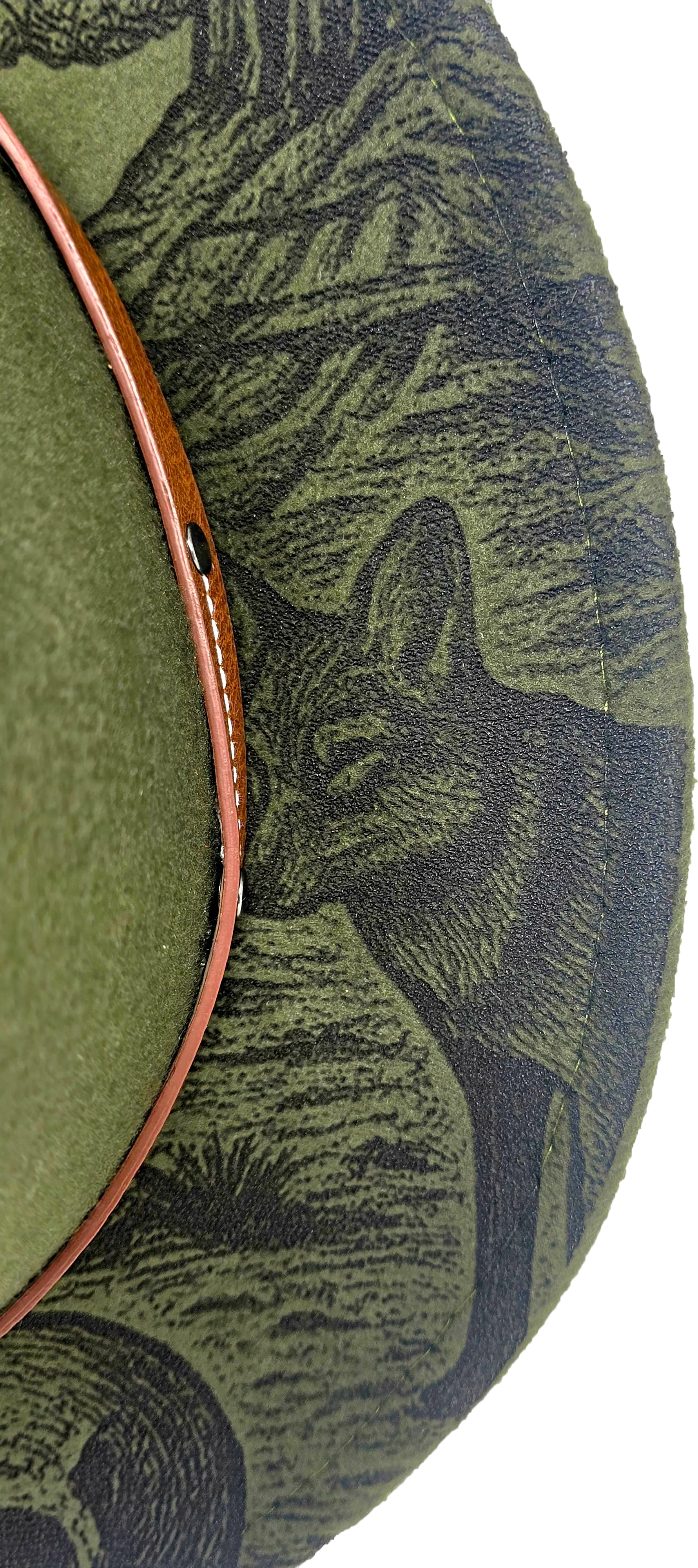 Green Western Fedora Hat with Engraved Desert & Skull Design – Adjustable Cowboy Style Western Fedora Hats