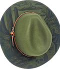 Green Western Fedora Hat with Engraved Desert & Skull Design – Adjustable Cowboy Style Western Fedora Hats