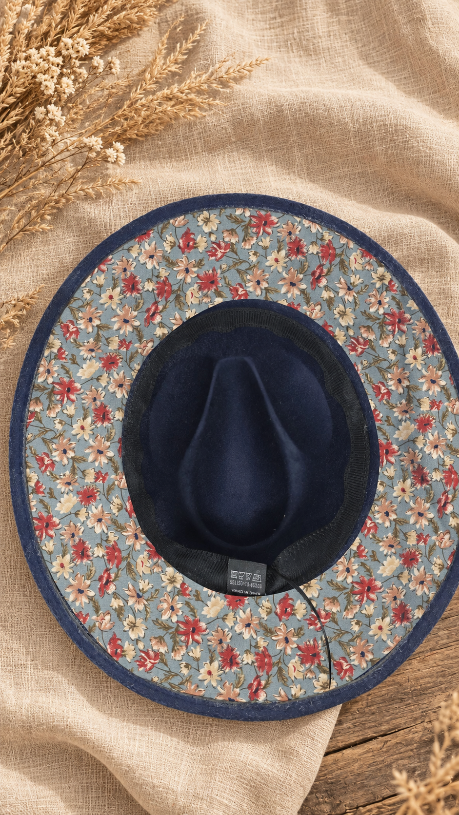 Floral Print Navy Fedora Hat Boho Style
