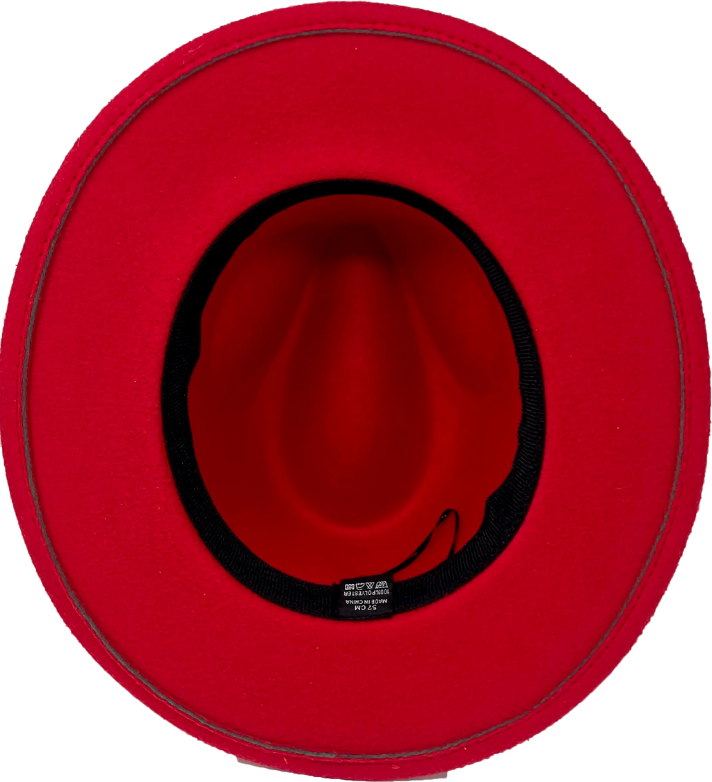 Red Western Fedora Hat with Engraved Rose & Skull Design – Adjustable Polyester Western Style Western Fedora Hats