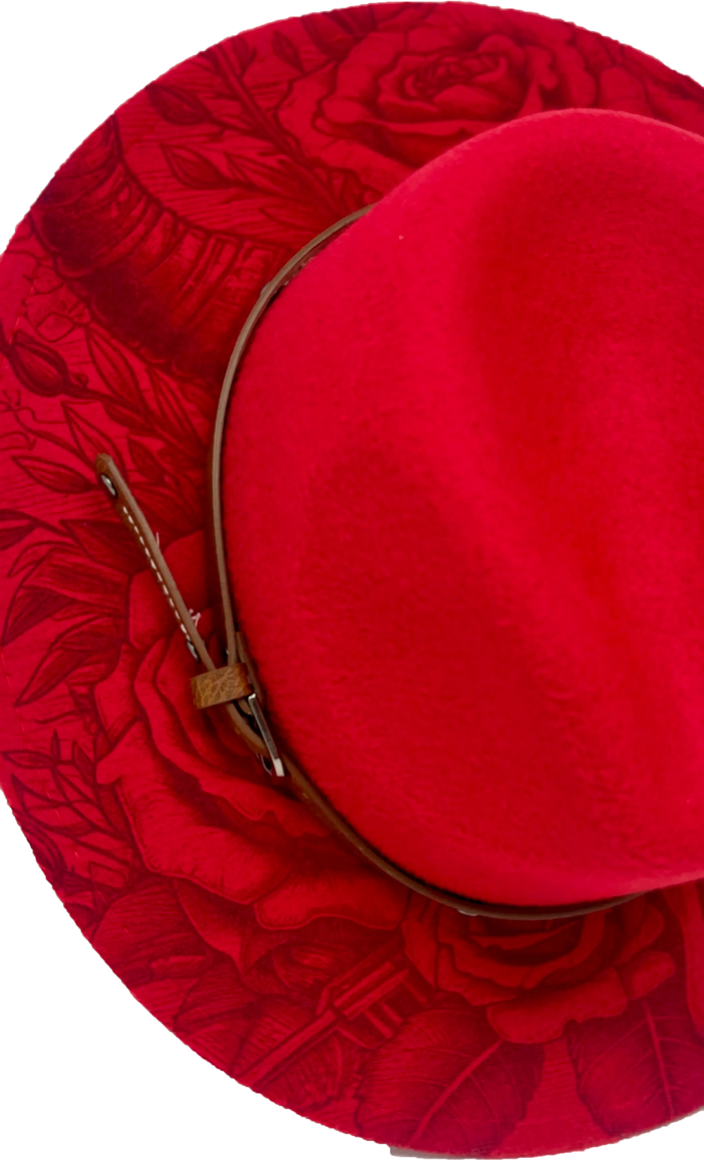 Red Western Fedora Hat with Engraved Rose & Skull Design – Adjustable Polyester Western Style Western Fedora Hats
