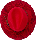 Red Western Fedora Hat with Engraved Rose & Skull Design – Adjustable Polyester Western Style Western Fedora Hats