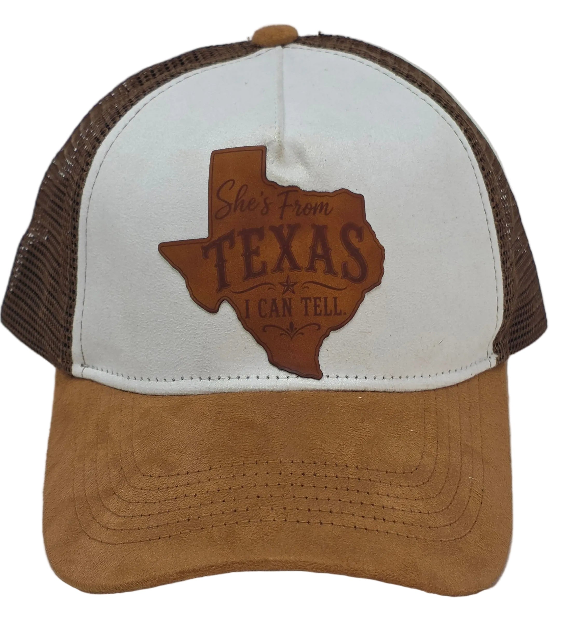 She's From Texas Leather Patch Trucker Hat