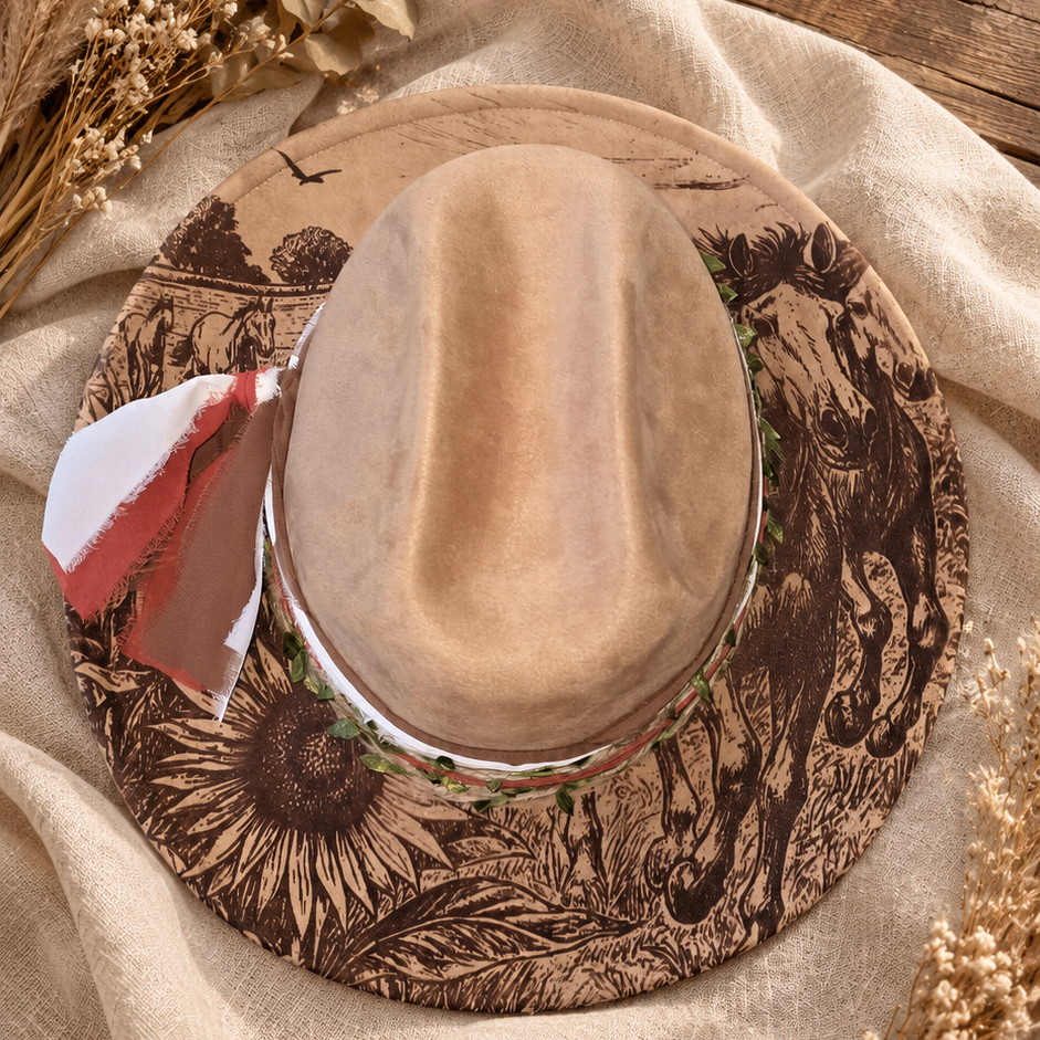 Sunflowers & Wild Horses Cattleman Hat