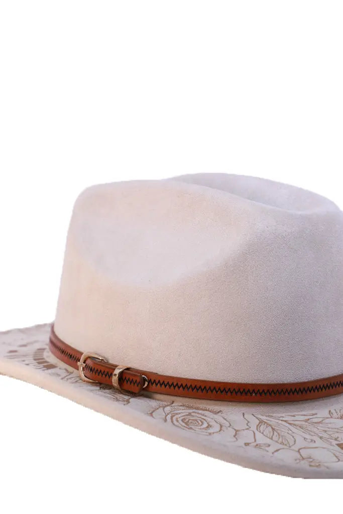 Beige Western Cattleman Hat - Engraved “Tennessee Whiskey” Lyric Design with Florals & Cowgirl Western Fedora Hats