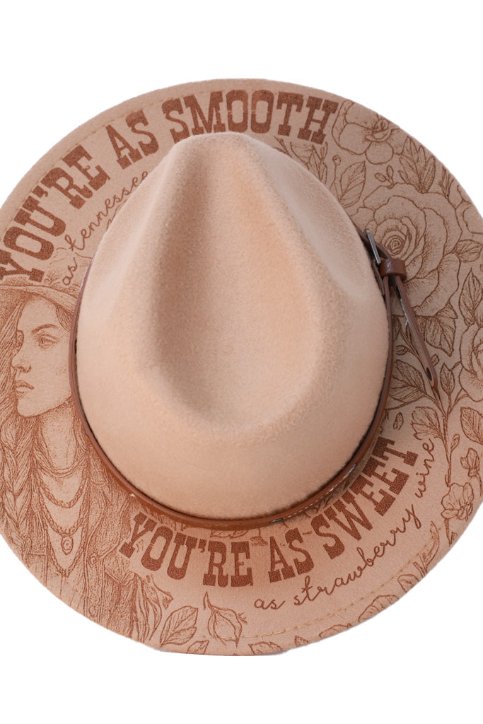 Western style poly wool fedora with quote “You’re as smooth as Tennessee whiskey”