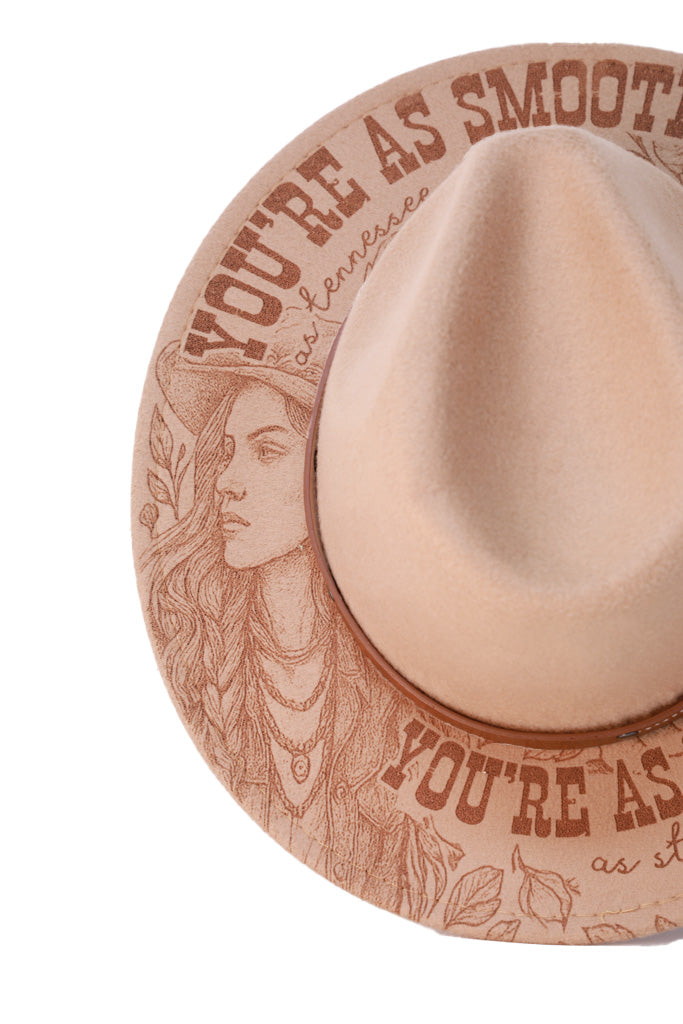 Adjustable beige fedora with faux leather hat band