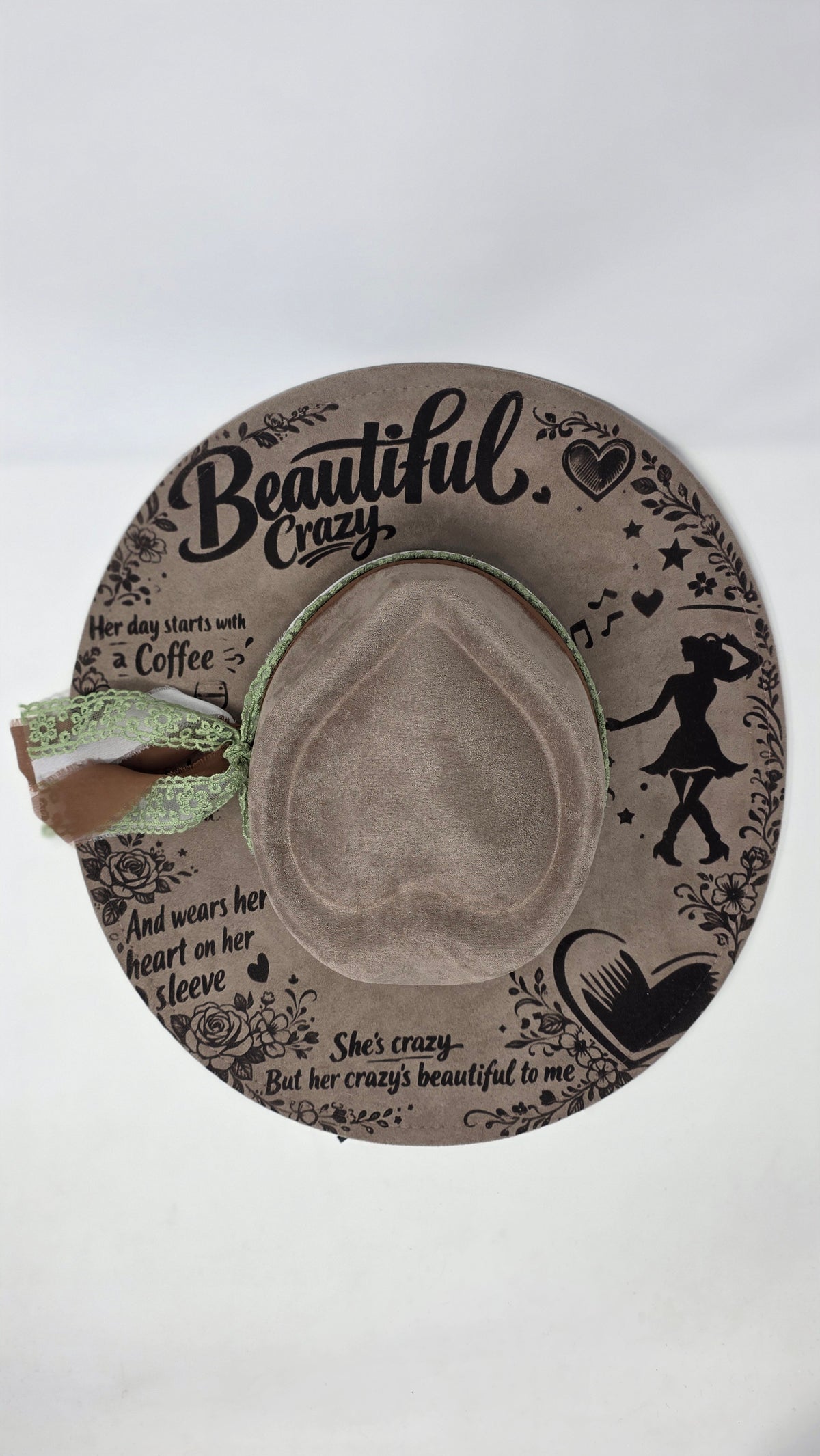 Heart shaped laser engraved fedora with a Luke Combs inspired Beautiful Crazy design (photo 2)