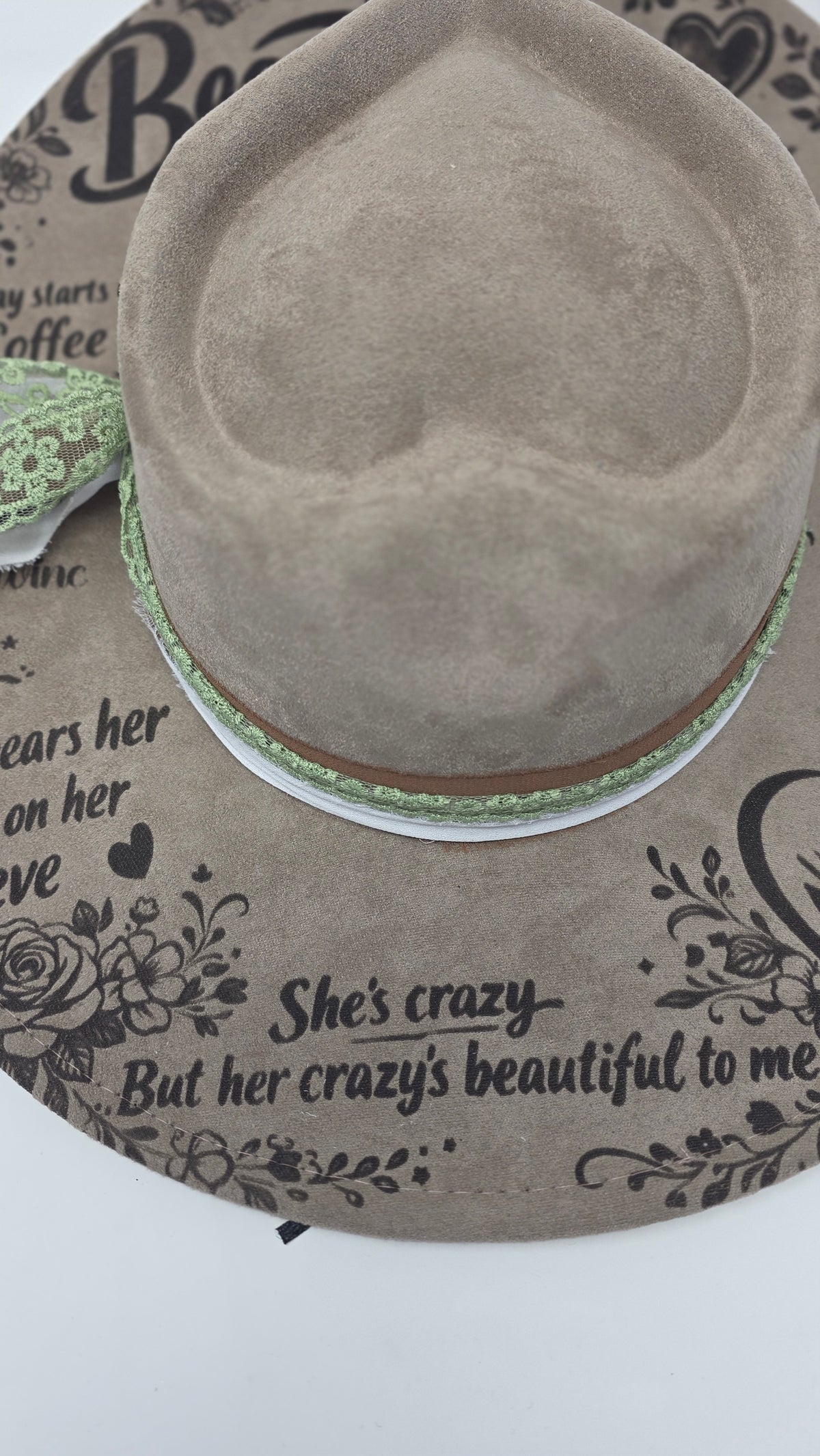 Heart shaped laser engraved fedora with a Luke Combs inspired Beautiful Crazy design (photo 5)