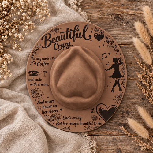 Beautiful Crazy Heart Shaped Fedora Hat on a cream flat-lay background
