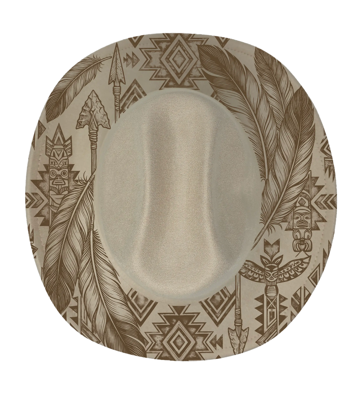 biege cattleman hat with aztec Boho engraved design