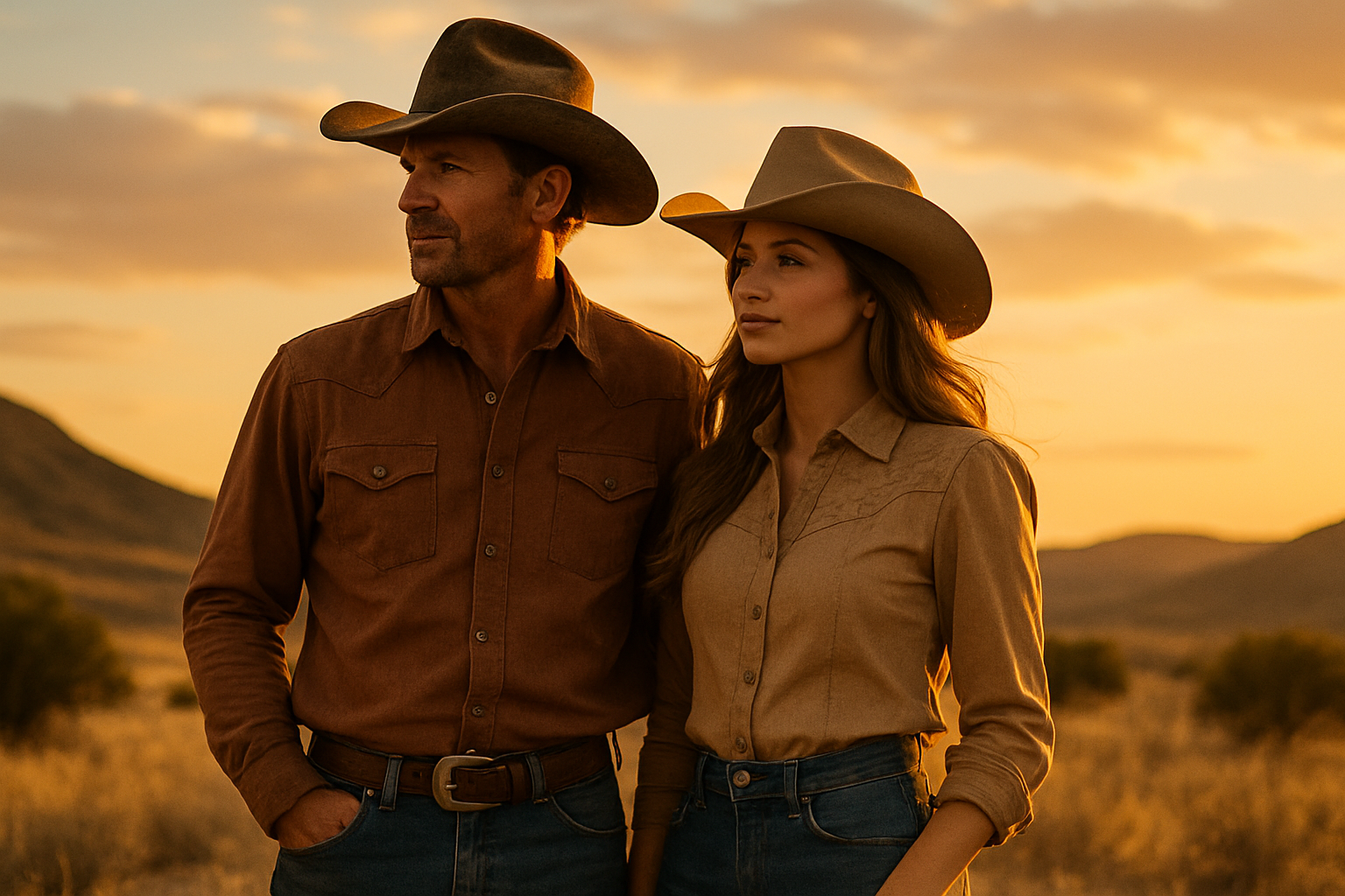 cowboy and cowgirl with cowboy hats on