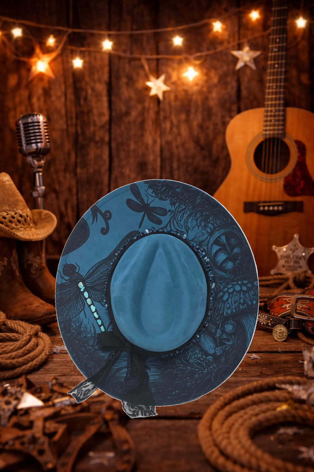 Midnight Moonlight Dragonfly Fedora Hat Western Fedora Hats