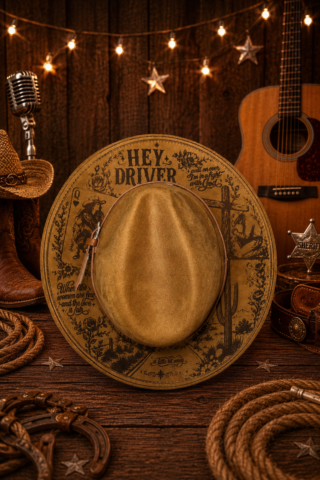 Engraved fedora inspired by Zach Bryan's Hey Driver