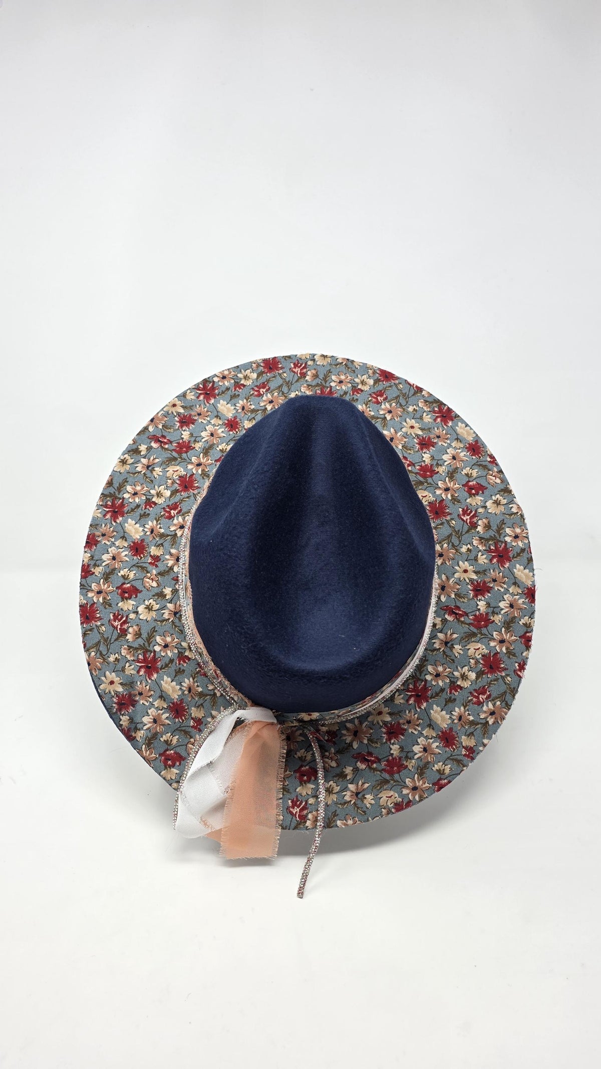 Floral Print Navy Fedora Hat Boho Style