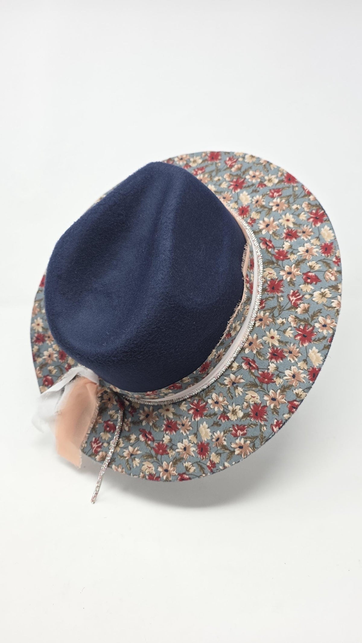 Floral Print Navy Fedora Hat Boho Style