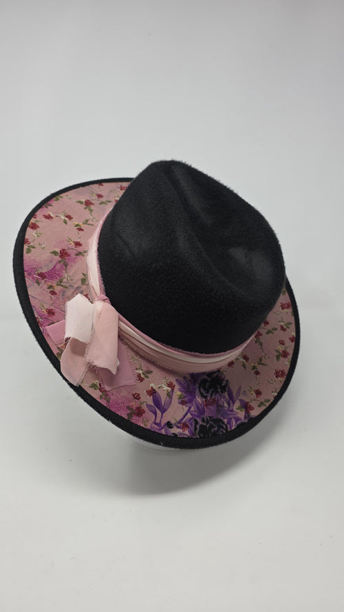 Black & Pink Floral Fedora Hat