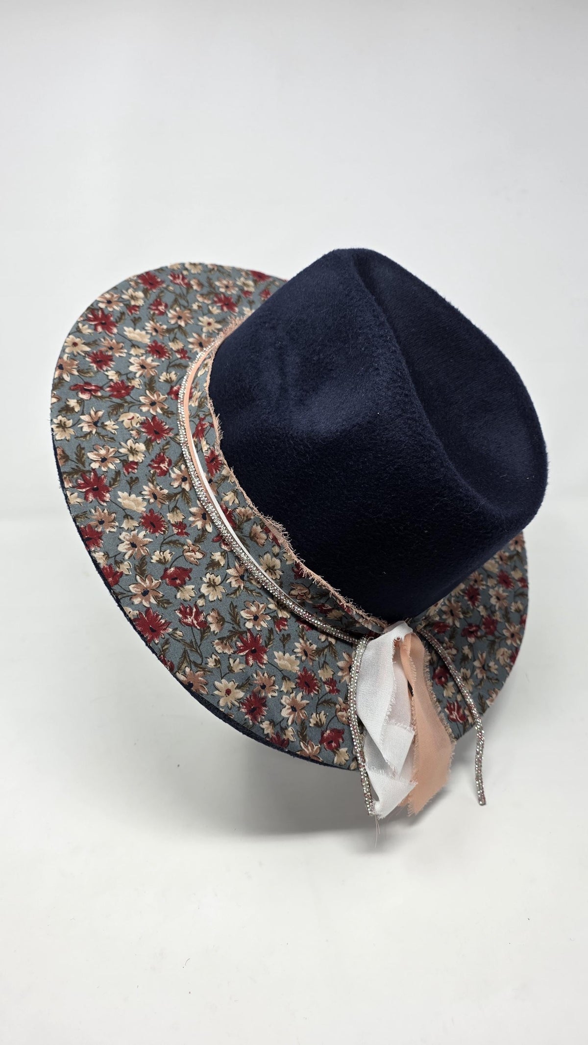 Floral Print Navy Fedora Hat Boho Style
