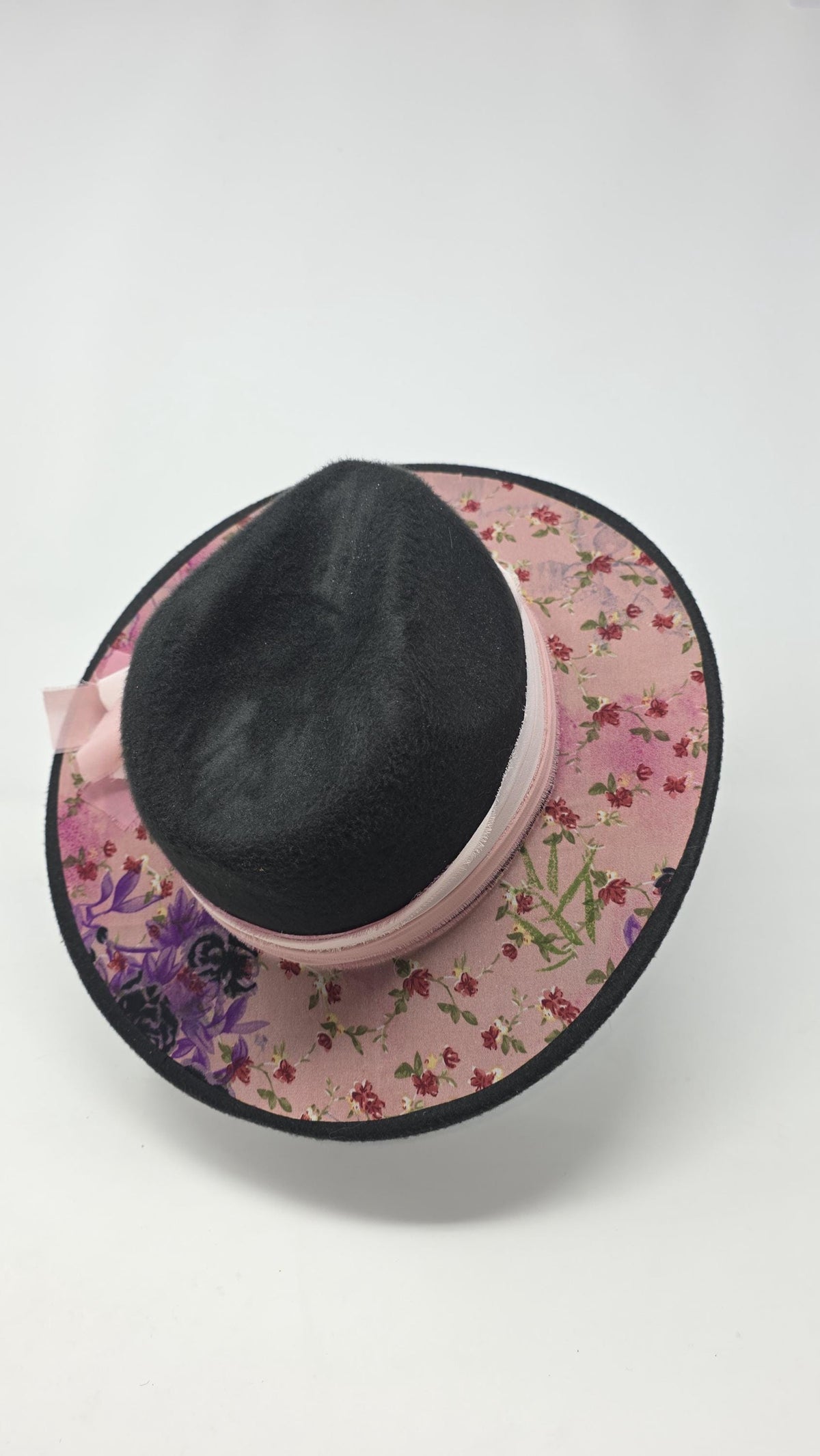 Black & Pink Floral Fedora Hat