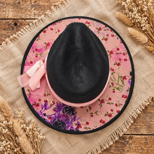 Black & Pink Floral Fedora Hat
