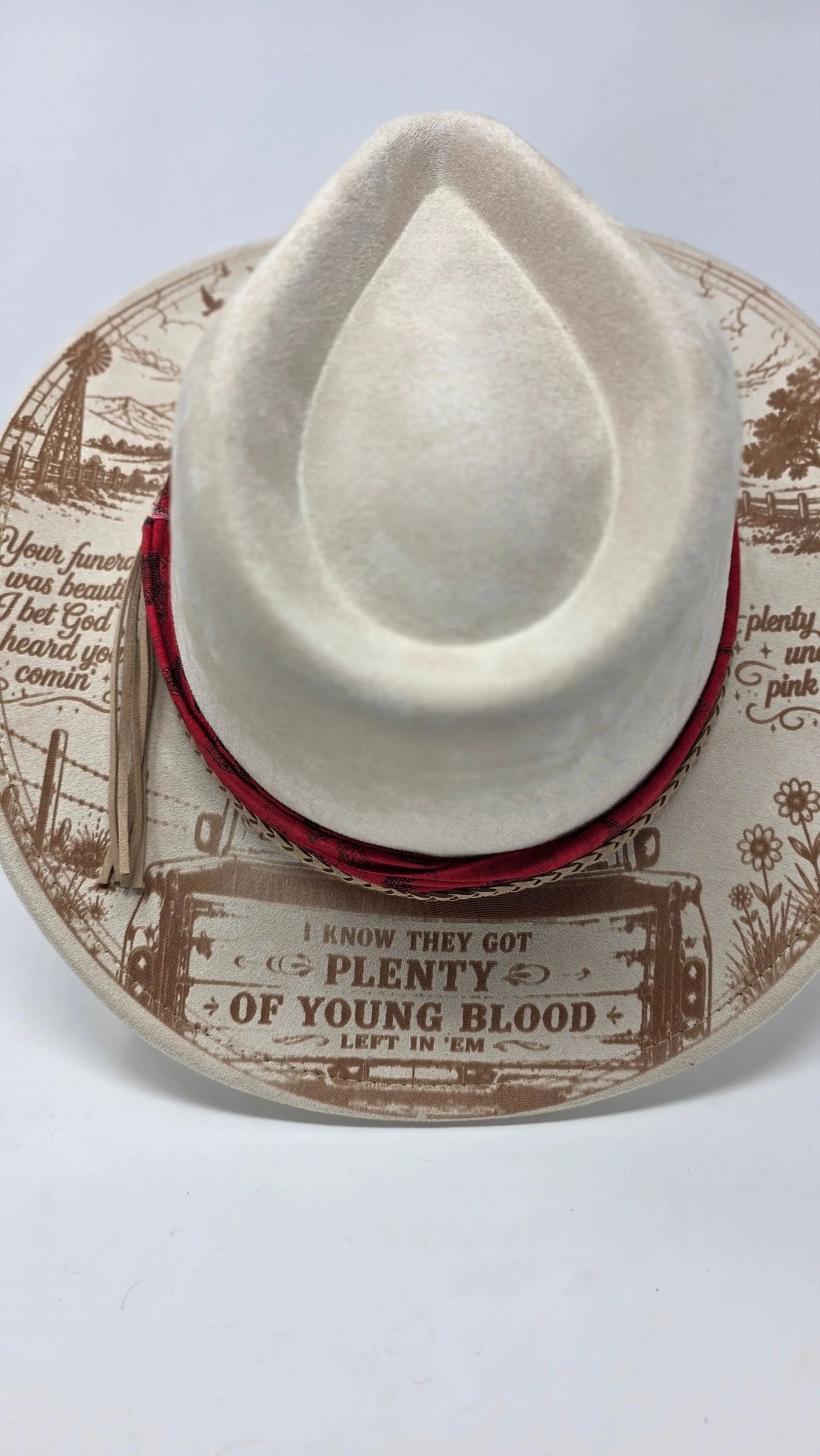 One-of-a-kind engraved fedora inspired by Zach Bryan's Pink Skies (photo 5)