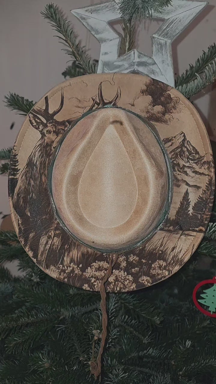 Woodland Stag Laser Engraved Fedora Hat