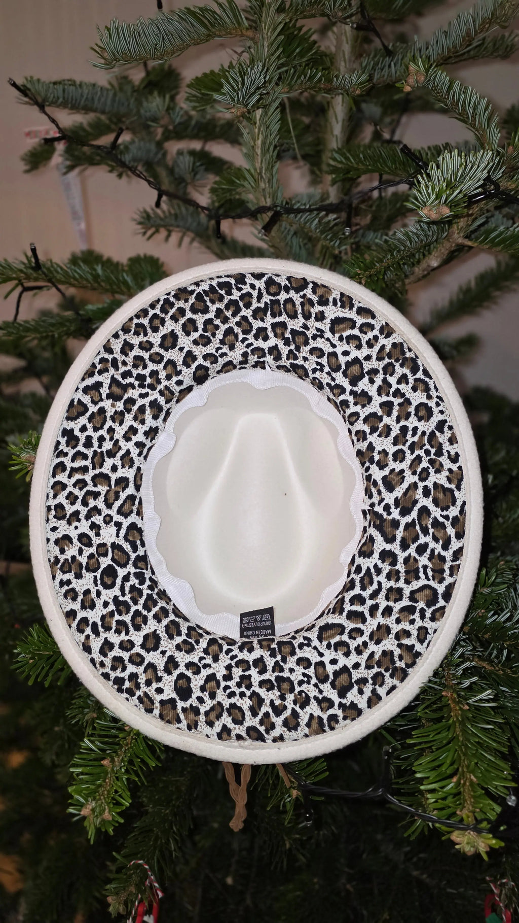Biege Western Fedora with Full Leopard Print Brim Western Fedora Hats