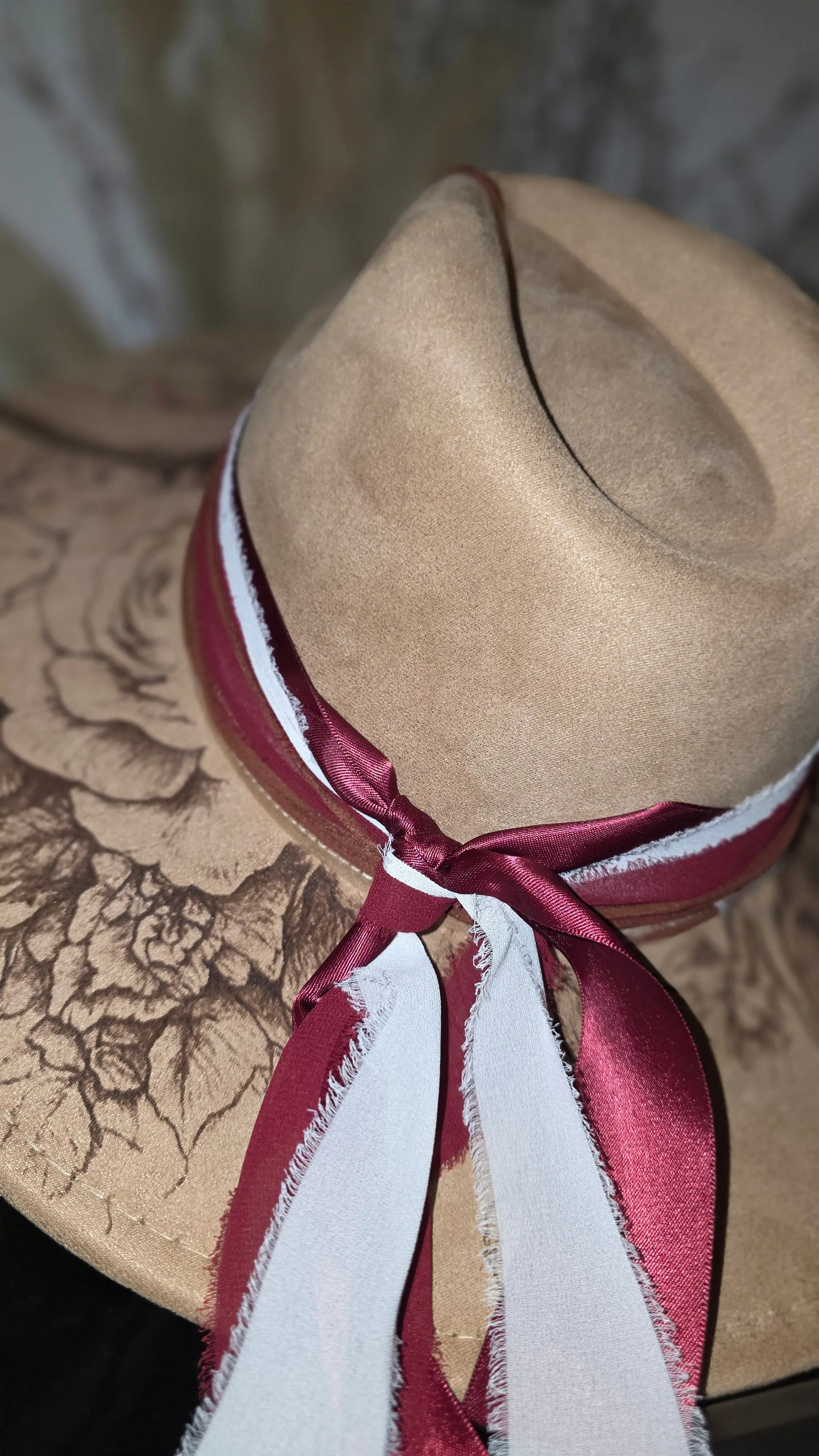 Engraved Floral Cow Skull Fedora Hat Western Fedora Hats