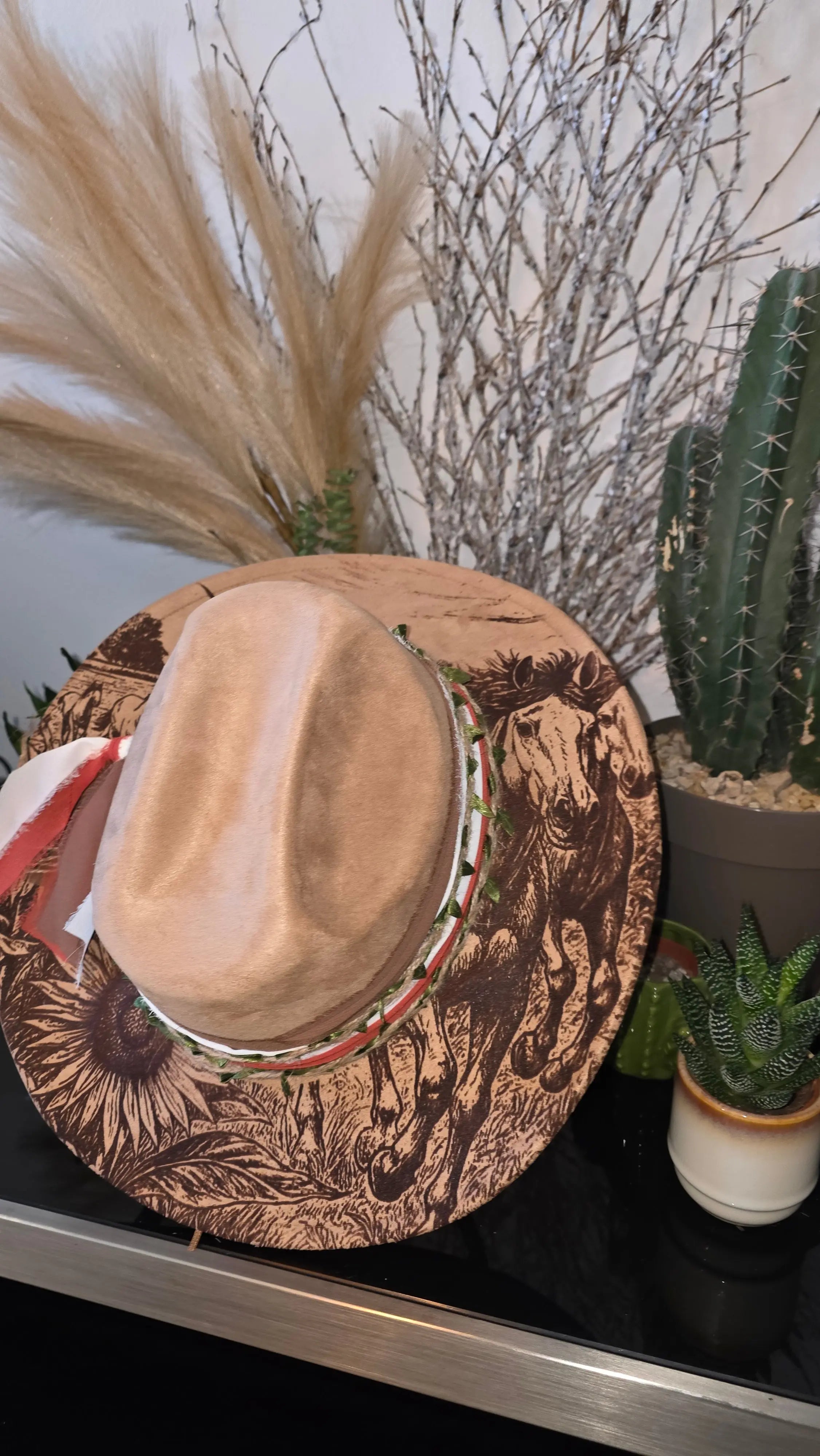 Engraved “Sunflowers & Wild Horses” Cattleman Hat Western Fedora Hats