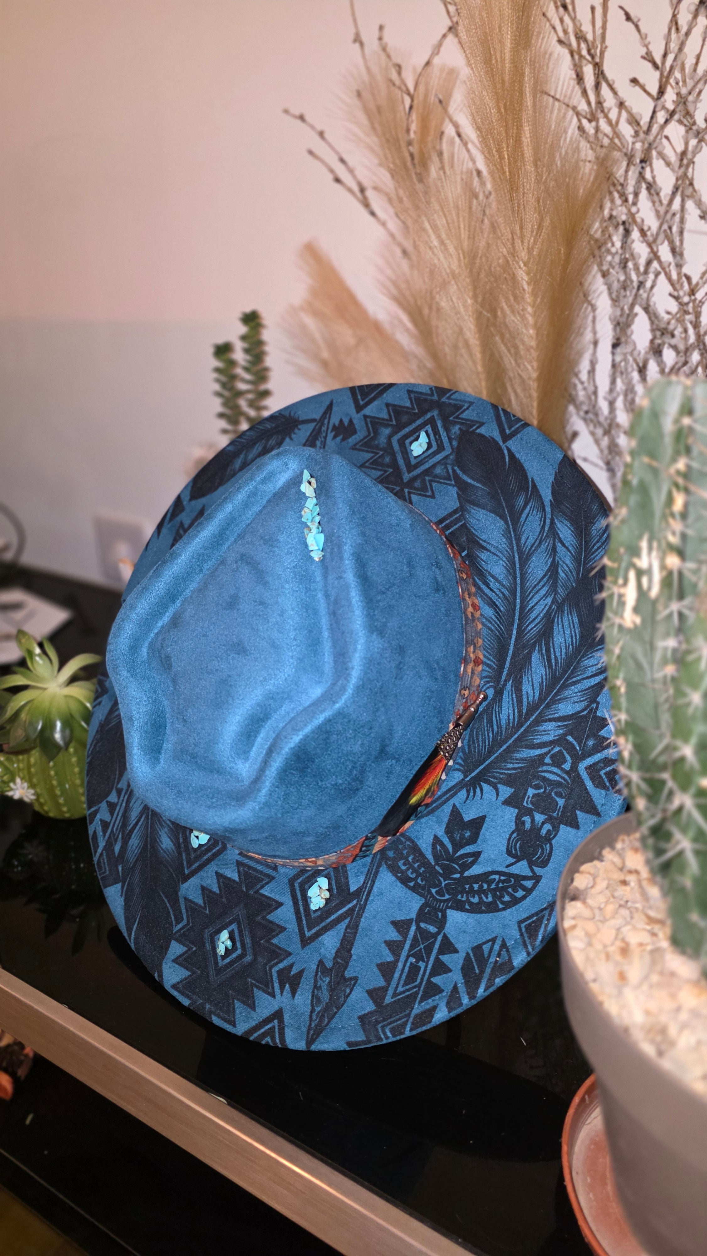 Turquoise Boho Western Laser Engraved Fedora Hat – Festival Cowgirl Style
