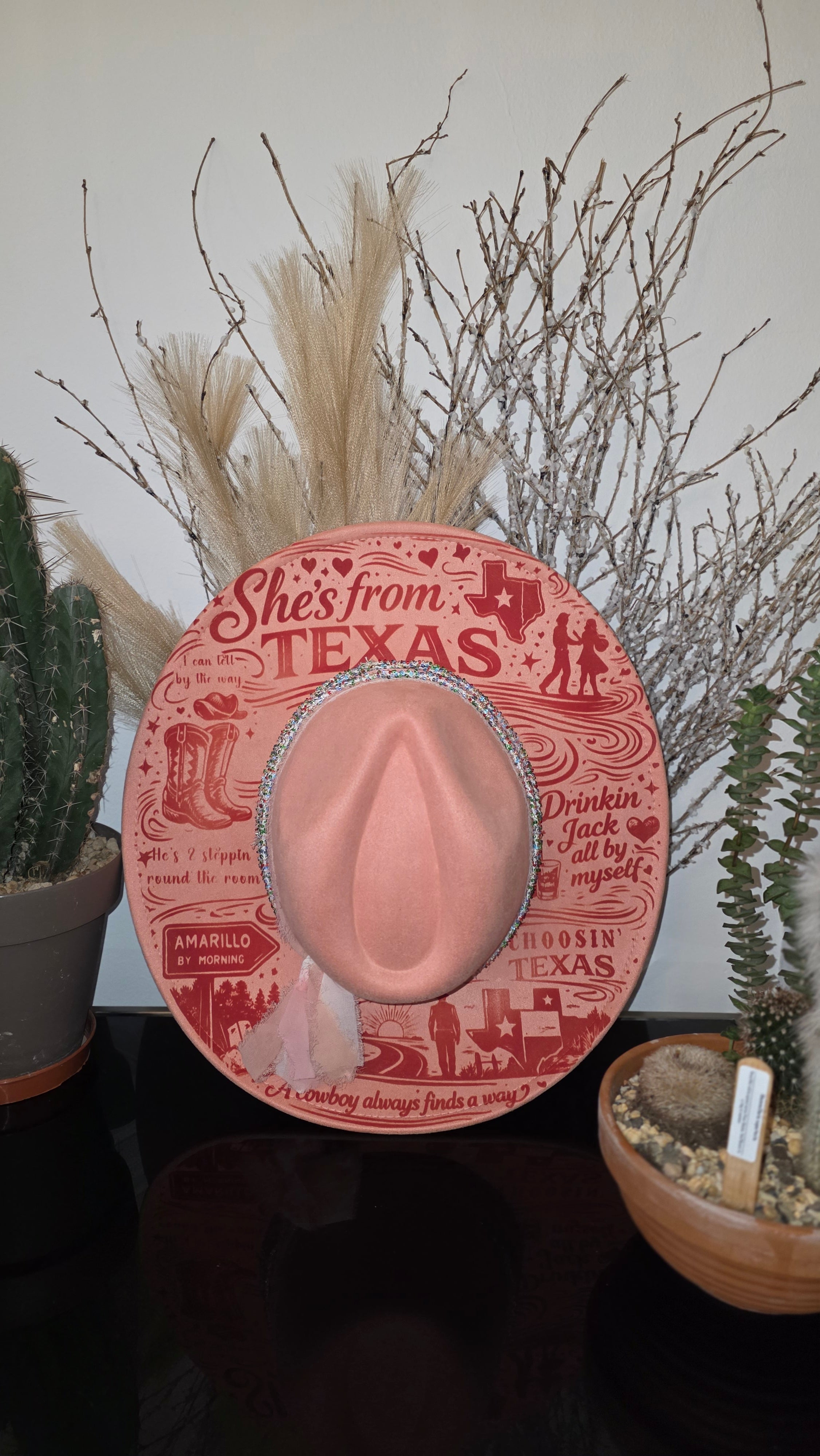 She’s From Texas – Pink Western Engraved Fedora Hat - Ella Langley Inspired