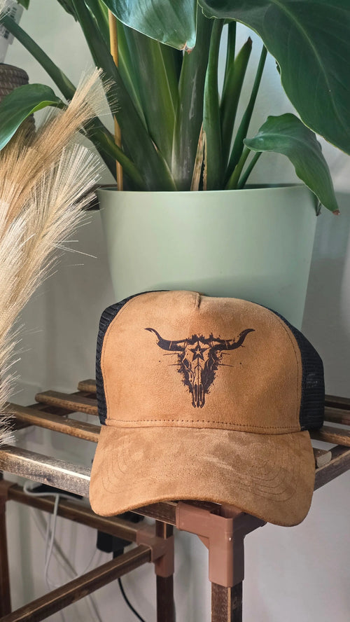 Brown Western Trucker Cap Engraved Longhorn Skull Cowboy Hat Western Fedora Hats