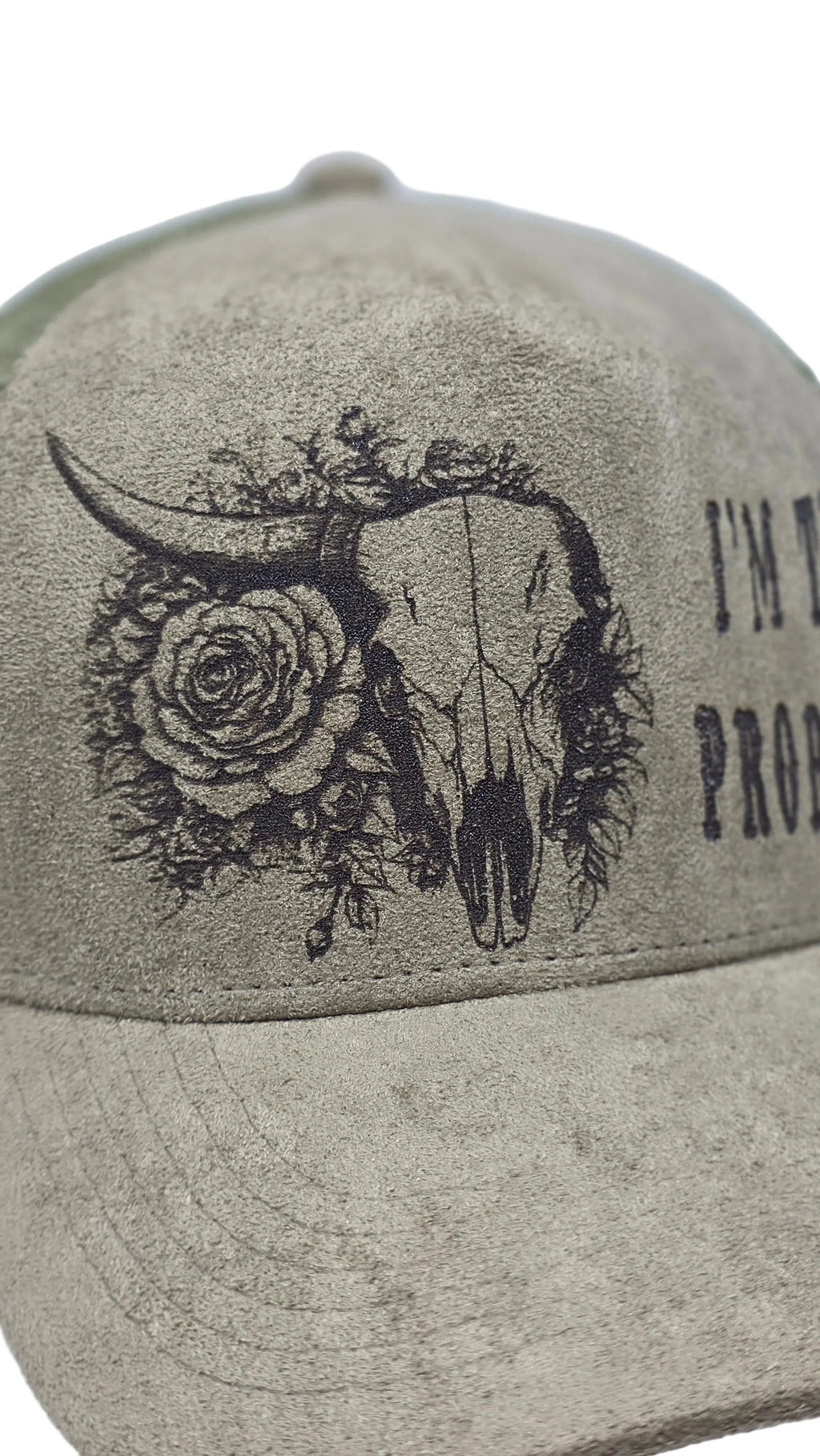 Engraved Cap with skull and rose design