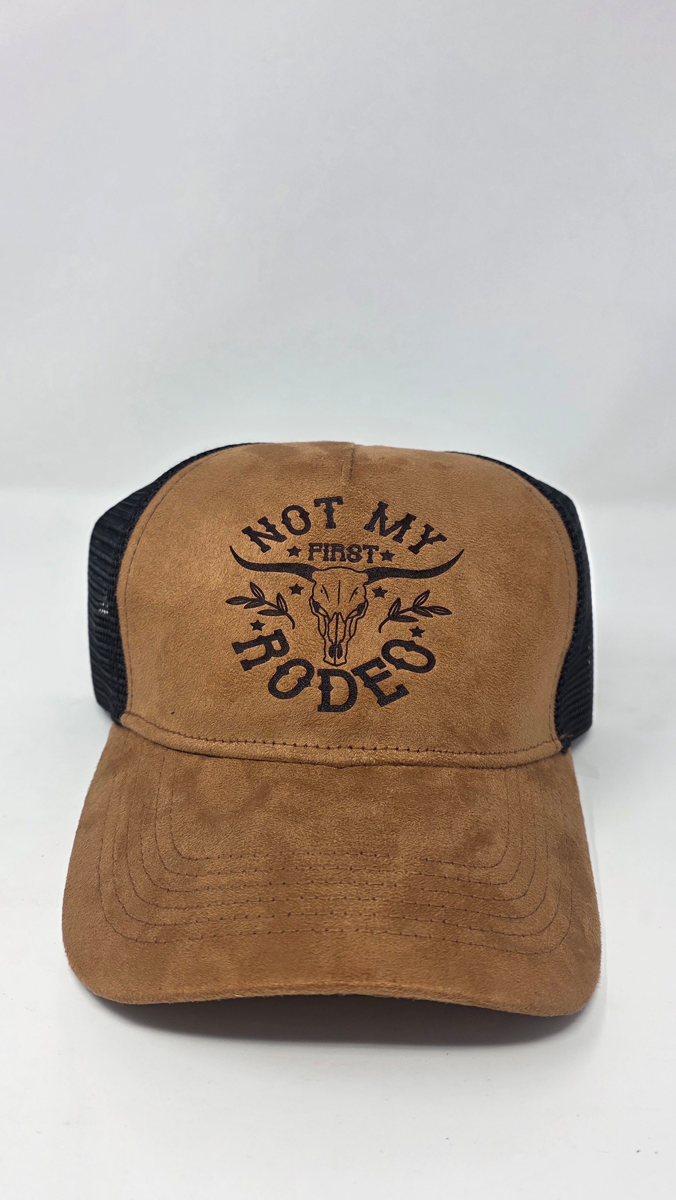 Brown Western Trucker Cap – “Not My First Rodeo” Cowboy Hat