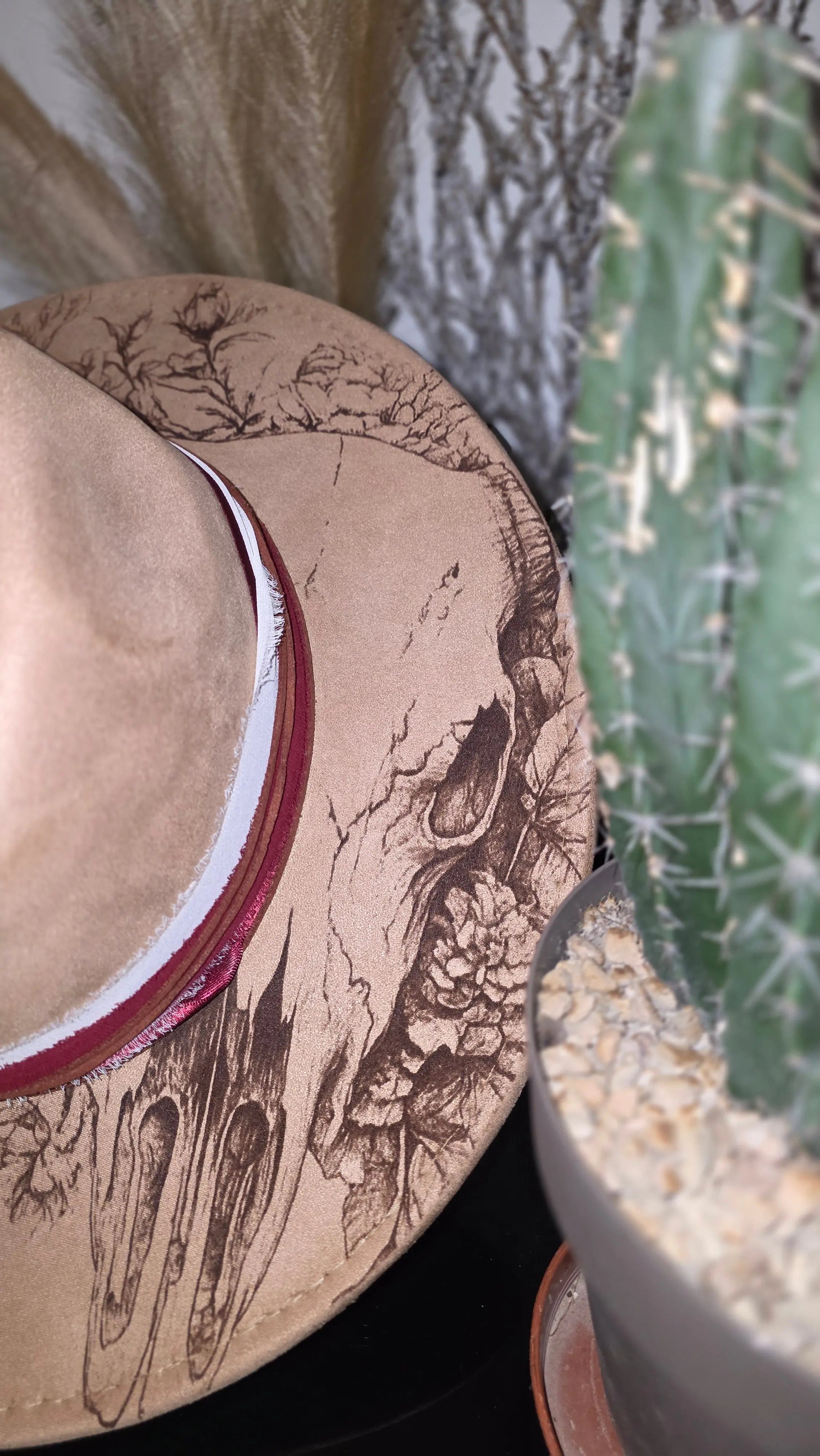Engraved Floral Cow Skull Fedora Hat Western Fedora Hats