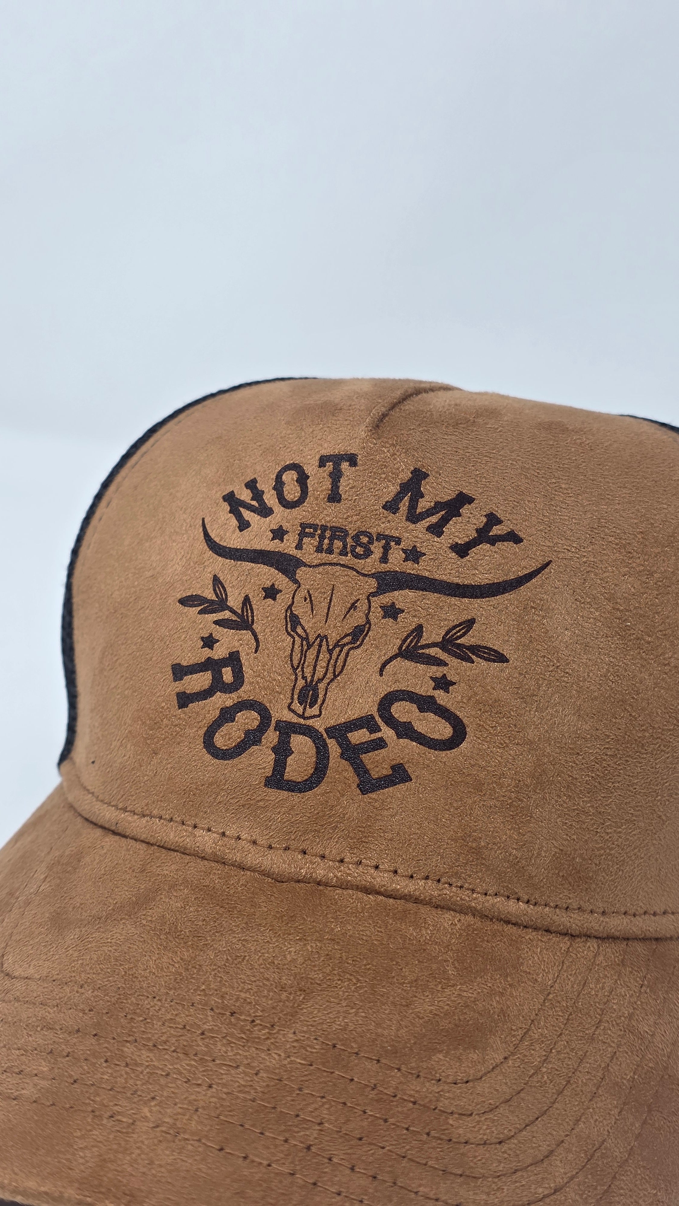 Brown Western Trucker Cap – “Not My First Rodeo” Cowboy Hat