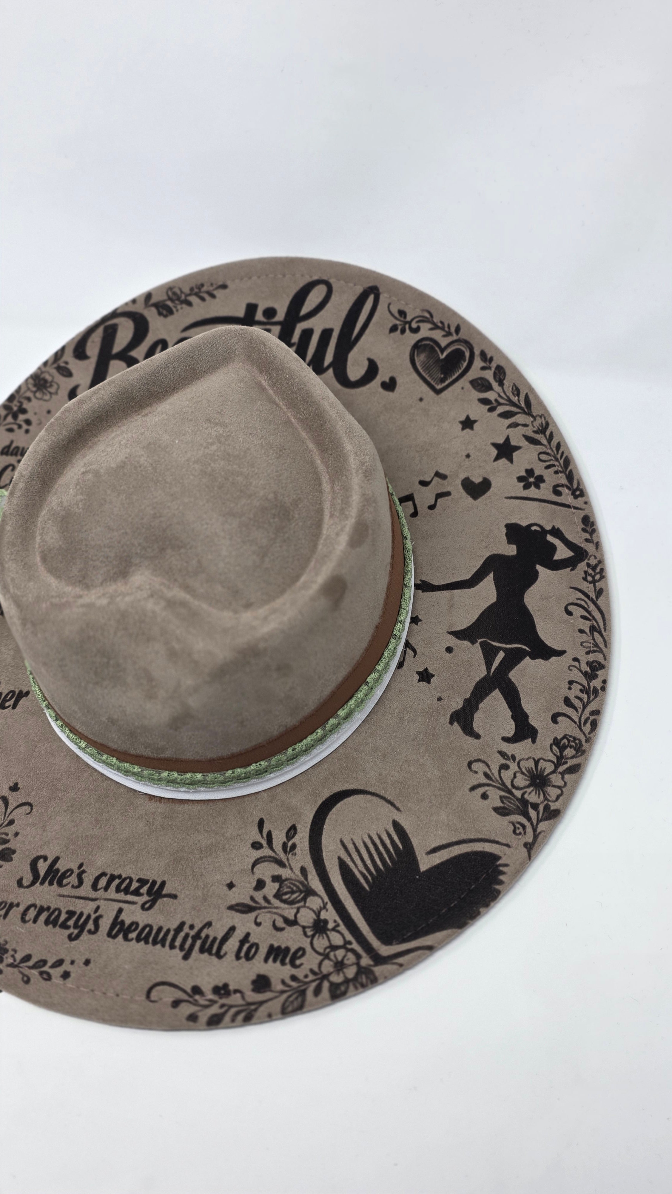 Beautiful Crazy Heart Fedora Hat | Laser Engraved Fedora Hat | Western Fedora Hats