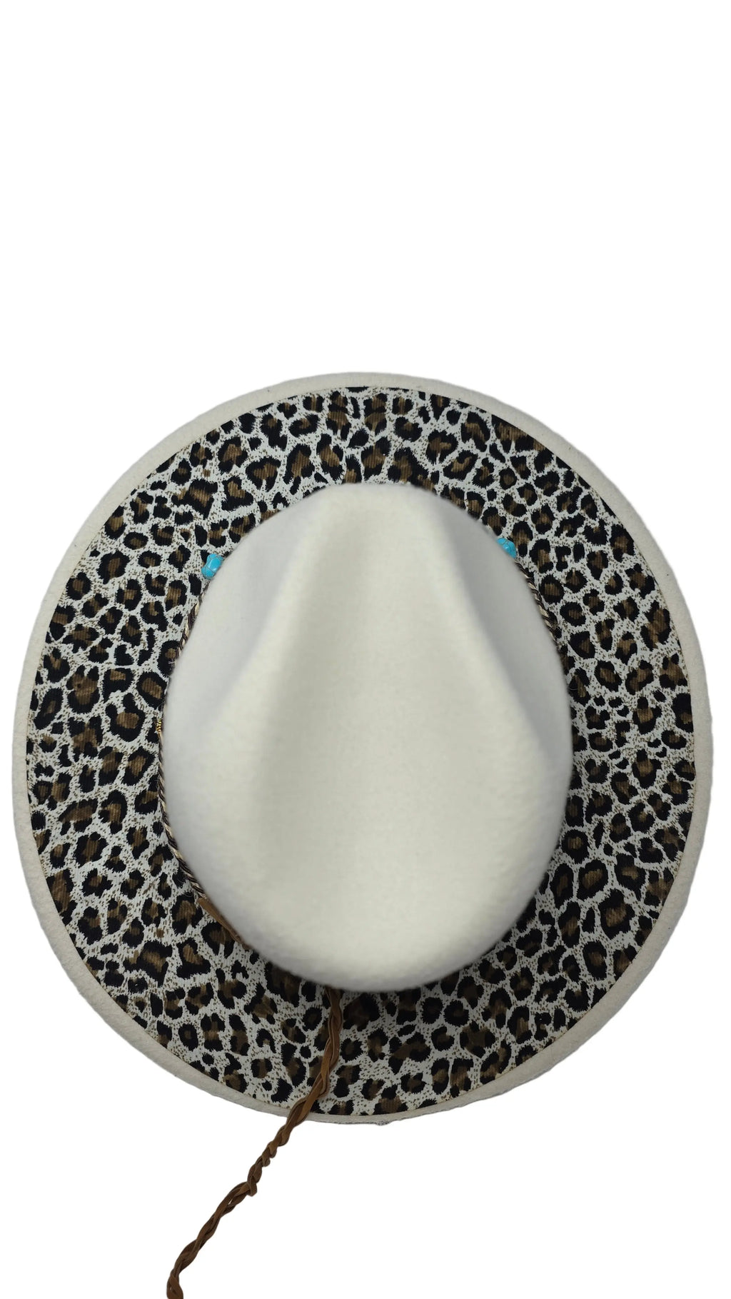 Biege Western Fedora with Full Leopard Print Brim Western Fedora Hats
