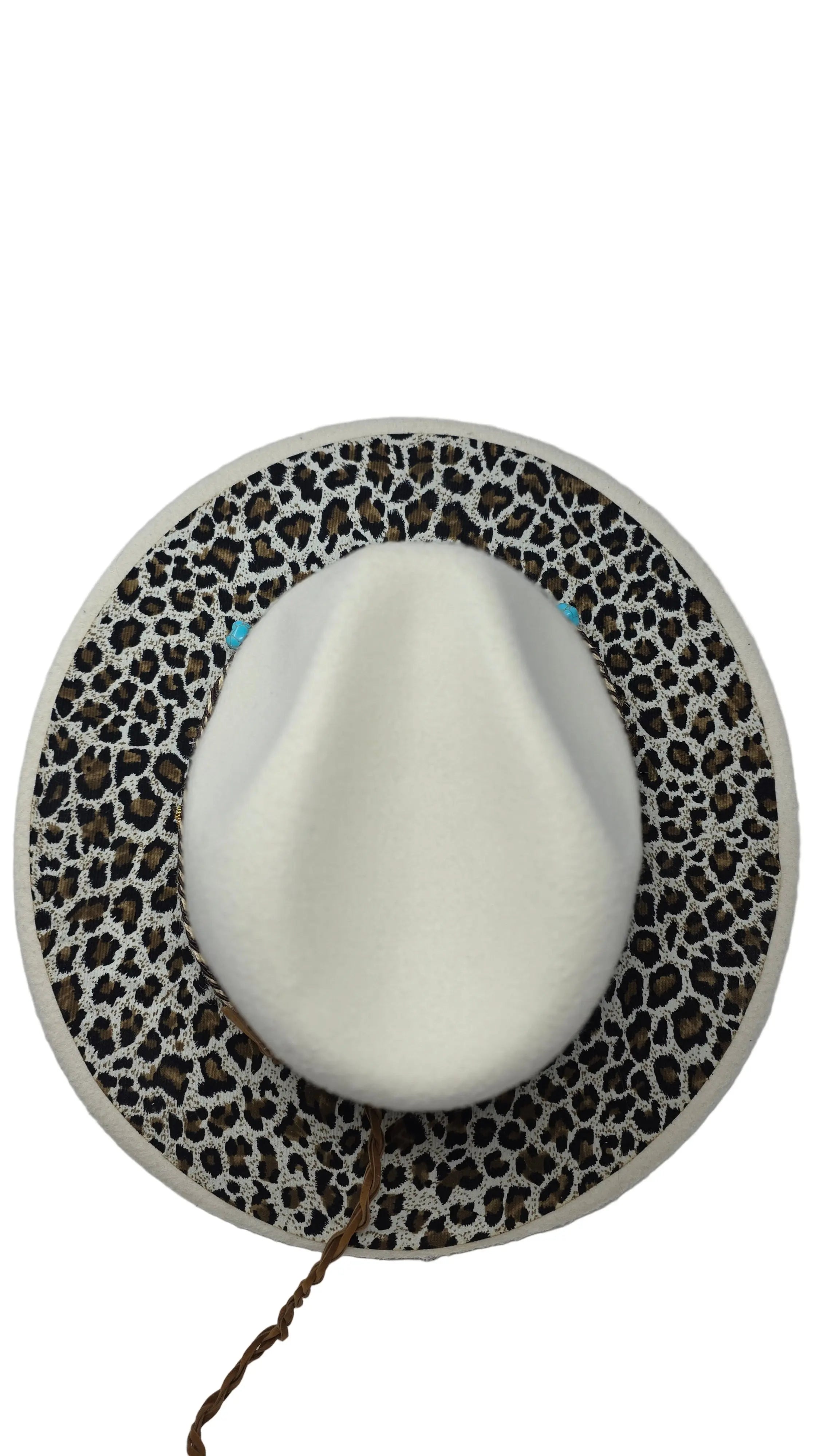 Biege Western Fedora with Full Leopard Print Brim Western Fedora Hats