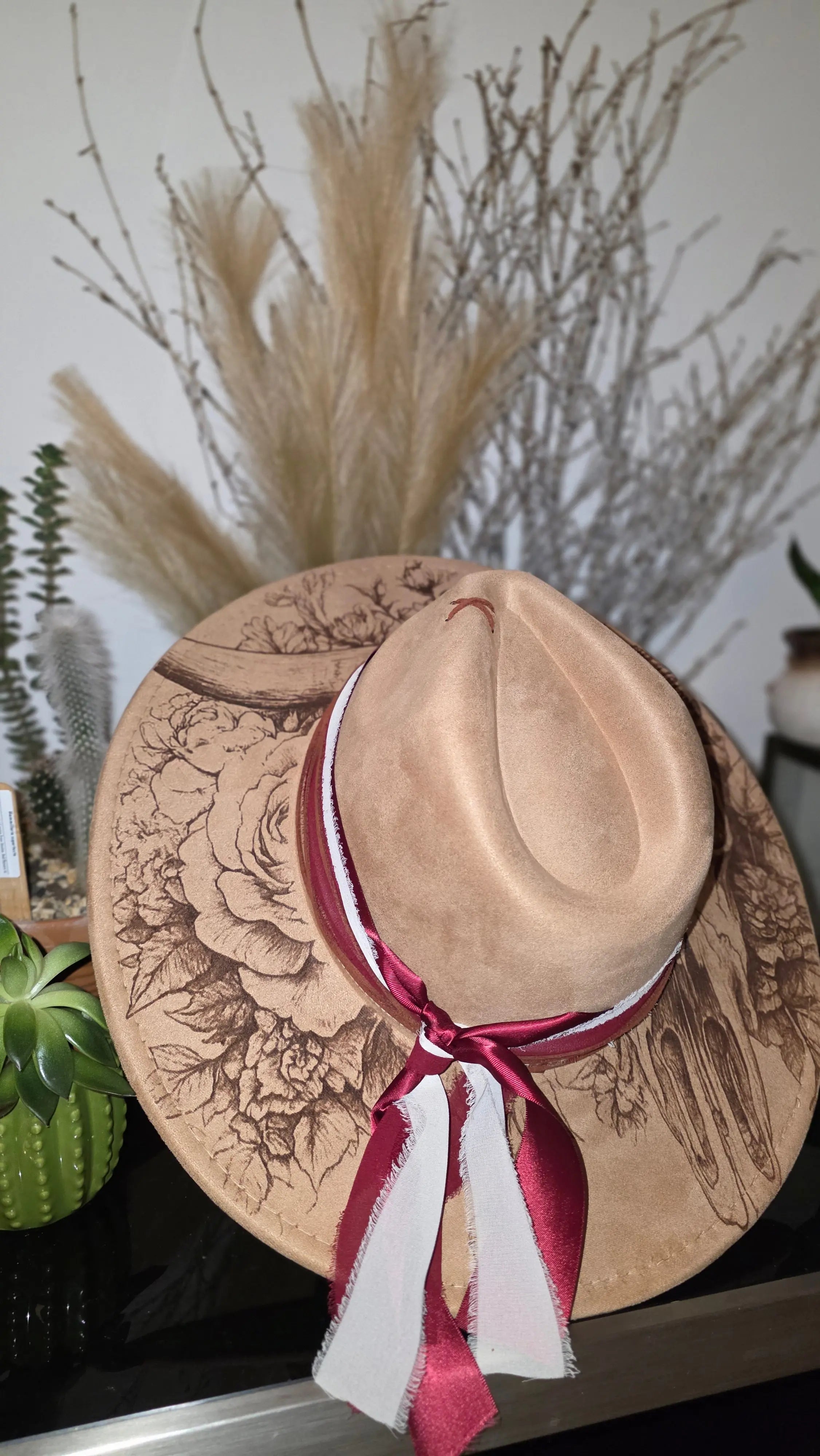 Engraved Floral Cow Skull Fedora Hat Western Fedora Hats