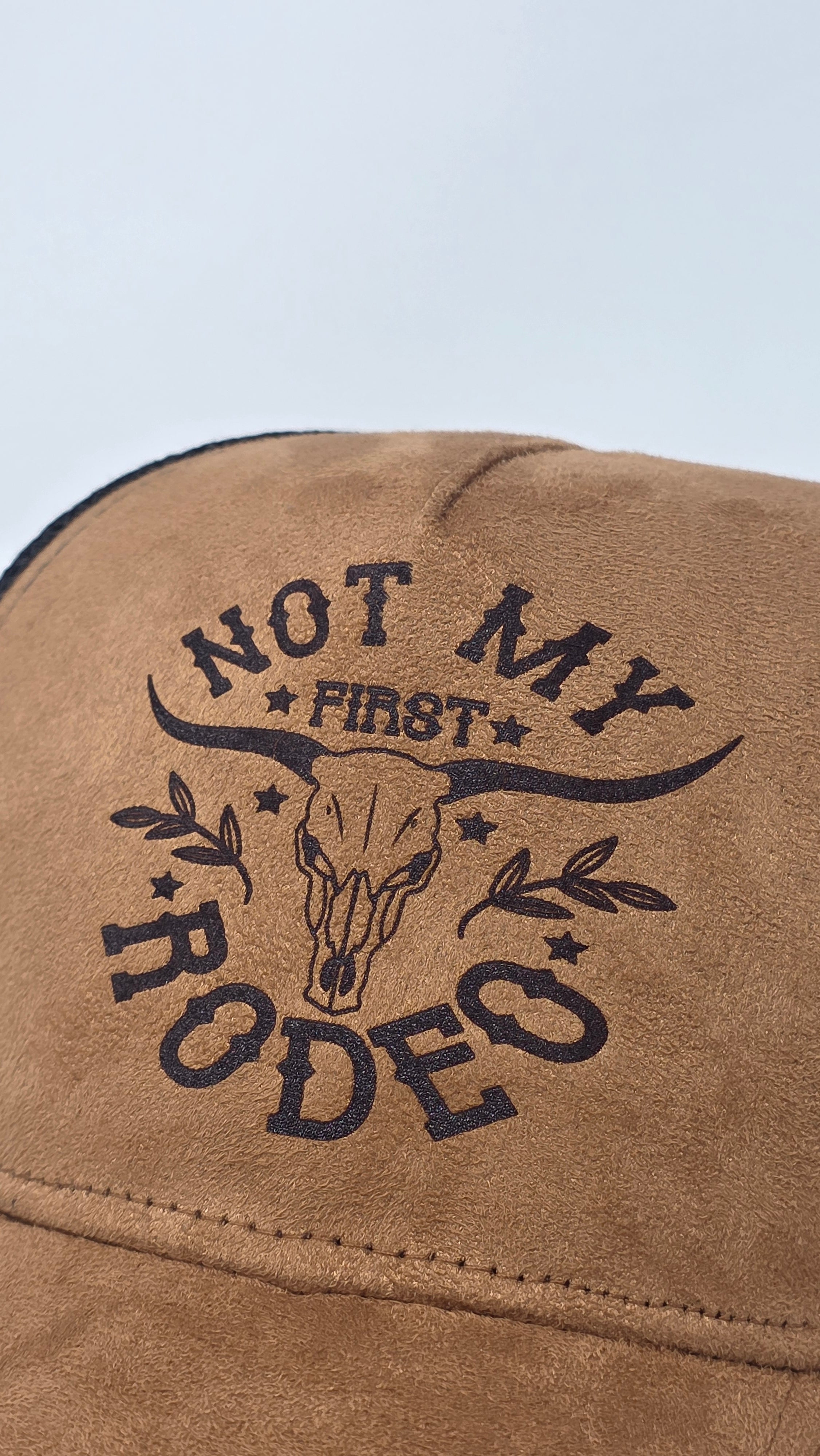 Brown Western Trucker Cap – “Not My First Rodeo” Cowboy Hat