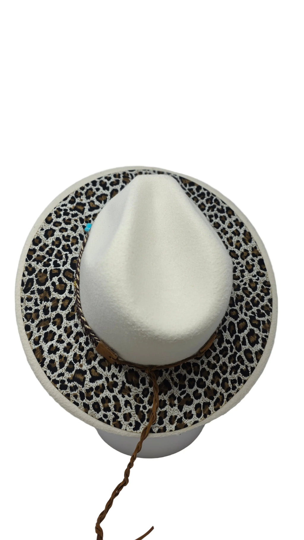 Biege Western Fedora with Full Leopard Print Brim Western Fedora Hats