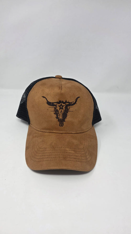 Brown Western Trucker Cap Engraved Longhorn Skull Cowboy Hat Western Fedora Hats
