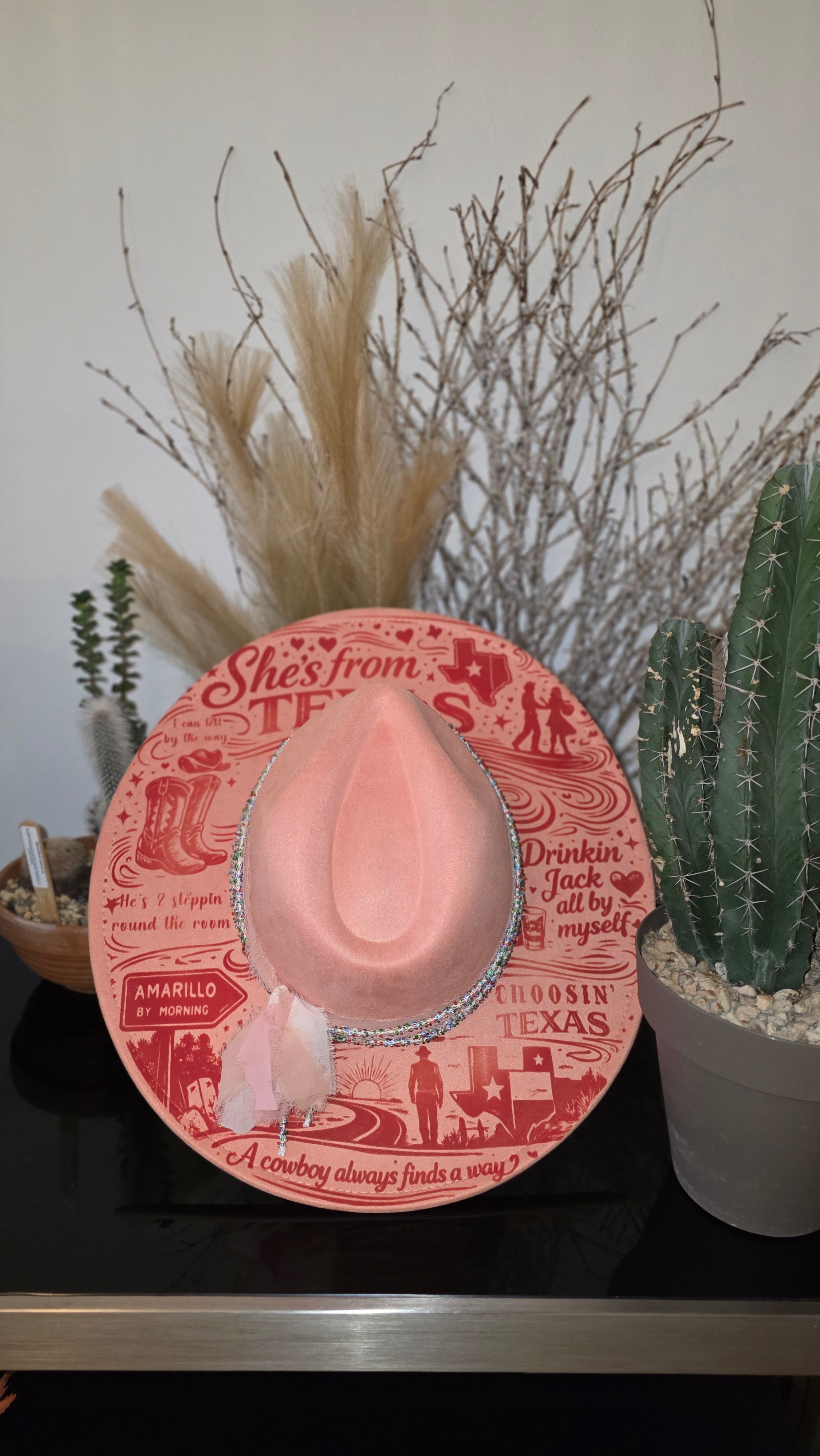 She’s From Texas – Pink Western Engraved Fedora Hat - Ella Langley Inspired